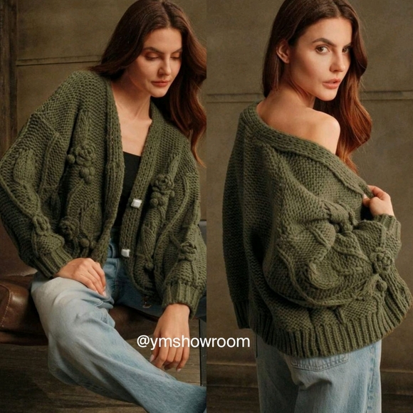 🔥Last 1🔥Chunky Knit Olive Sweater - Picture 1 of 4